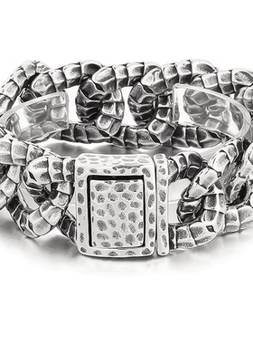 ROCK PUNK朋克风宽版做旧花纹手链欧美复古潮流潮流霸气轻奢饰品