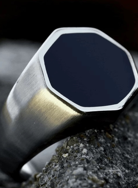 ROCK PUNK多边形滴胶黑色磨砂戒指男士简约百搭手工高级感手饰品