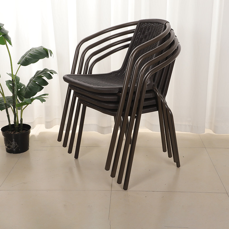 仿藤椅单人休闲靠背椅家用庭院办公椅餐椅阳台围椅奶茶店可堆叠椅