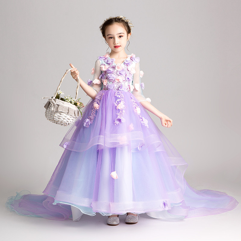 儿童拖尾礼服公主裙女童蓬蓬纱走秀小花童婚纱超长钢琴演出服表演,童装/婴儿装/亲子装,儿童礼服,淘宝优惠券,粉丝福利购,淘宝优惠卷