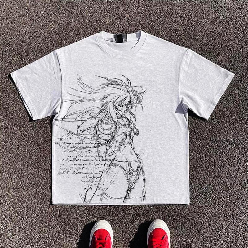 王有病工作室 重磅260G!动漫线稿复古小众独特艺术风男女短袖T恤