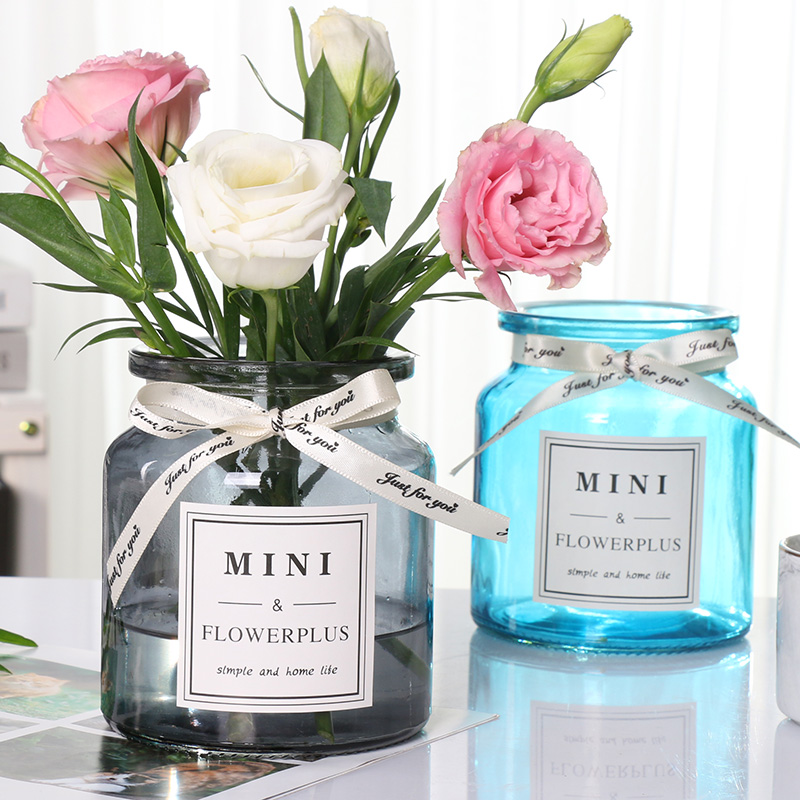 玻璃花瓶水培植物绿萝白掌发财树北欧创意田园百合竖家用插花摆件