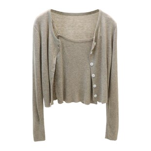 开衫加吊带两件套女早春2024新款温柔风短款毛衣外套薄款气质上衣