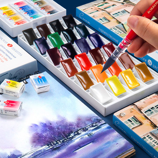 俄罗斯白夜固体水彩颜料索内特24色学生水彩颜料大块全块12色16色