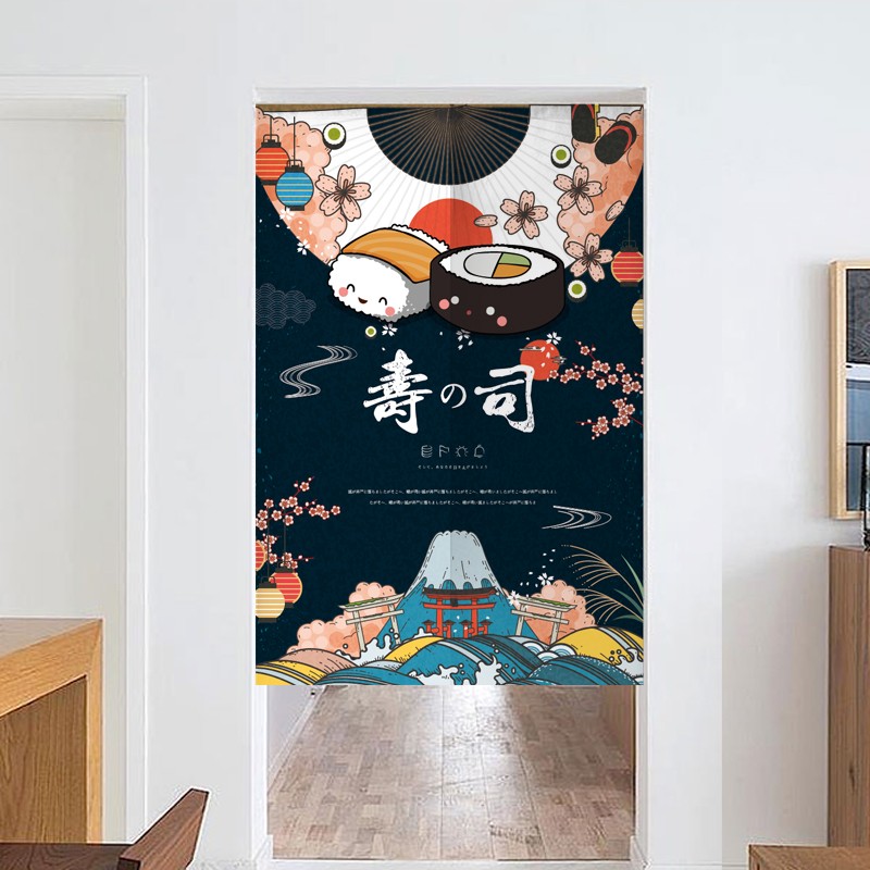 日式寿司刺身关东煮餐厅饭店厨房门帘隔断帘防油烟定制布艺布帘