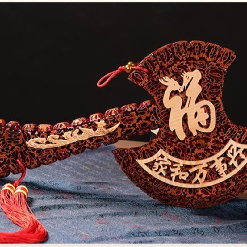 核桃木斧子结婚乔迁新居挂件家居客厅玄关创意工艺品装饰摆件