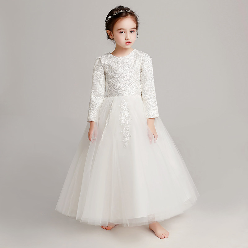 儿童礼服公主裙女童婚纱长袖钢琴表演服小花童蓬蓬纱长裙白色高端,童装/婴儿装/亲子装,儿童礼服,淘宝优惠券,粉丝福利购,淘宝优惠卷