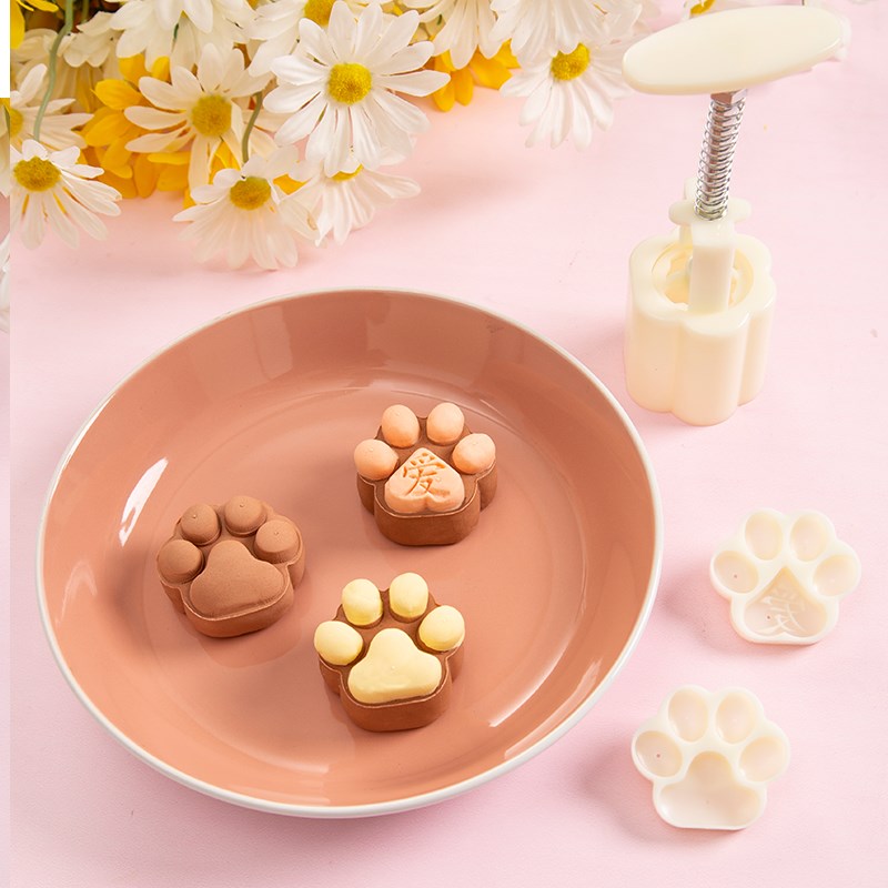 猫爪绿豆冰糕冰皮月饼模具狗爪樱花中式花型糕点家用小号手压式