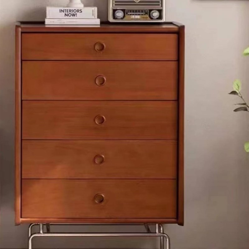 北欧实木收纳柜客厅简约六斗柜复古边柜卧室收纳柜小户型中古柜