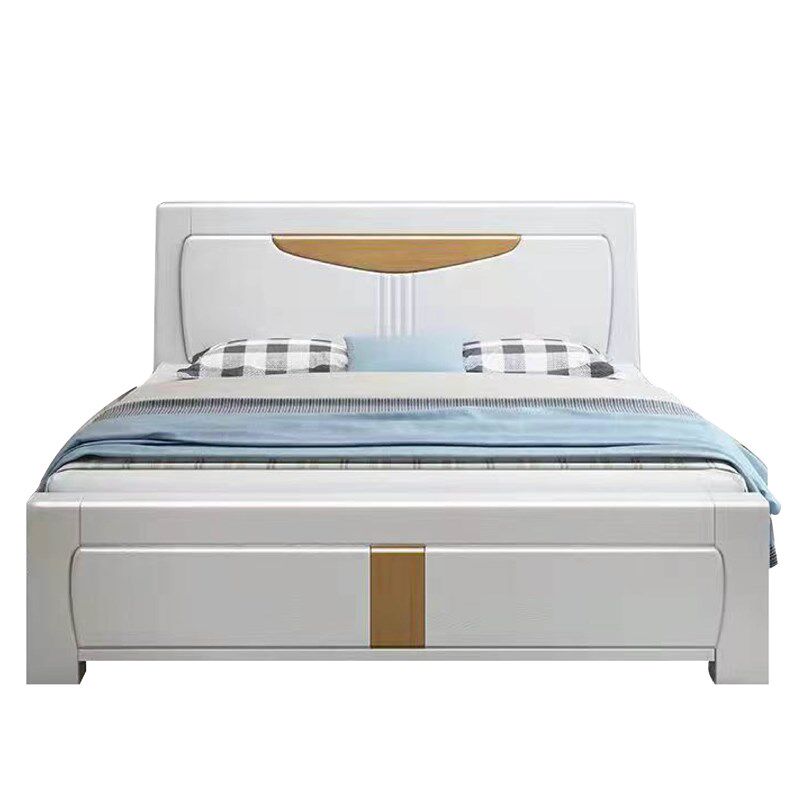 轻奢床压纹床1.5米床白色橡木床双人床1.8x2米实木床加厚加粗