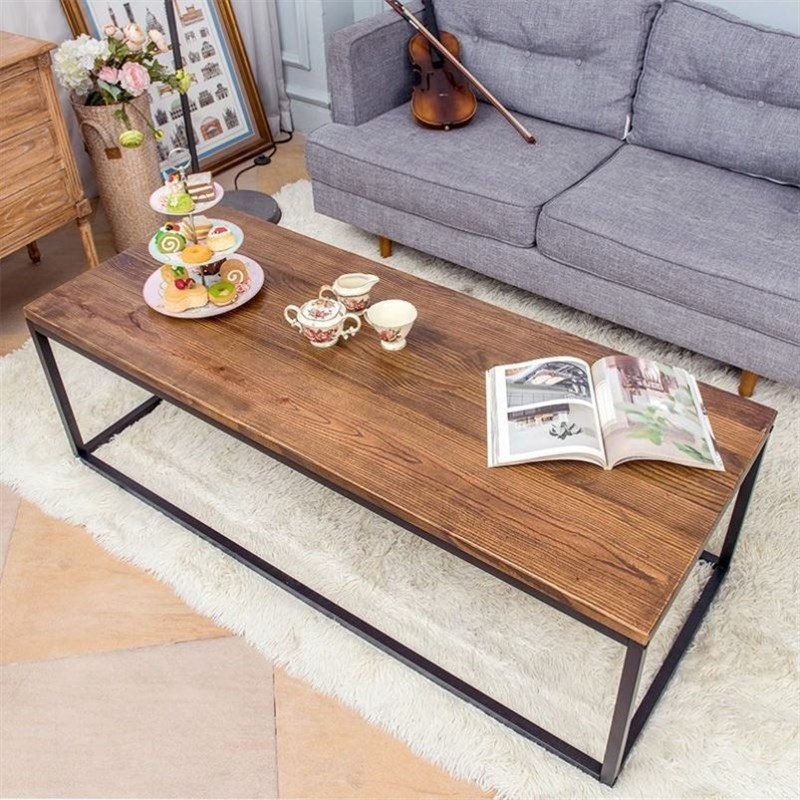 现代简约美式透明茶几钢化玻璃长方形铁艺北欧个性创意小户型桌子