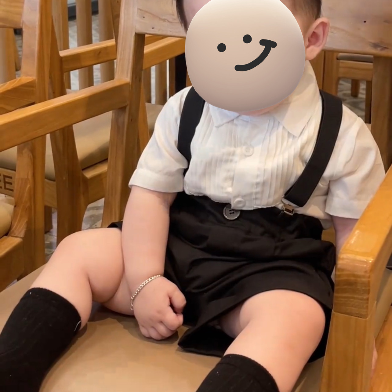 气质黑白配童装男童周岁礼服背带裤两件套婴幼儿套装夏生日衣服