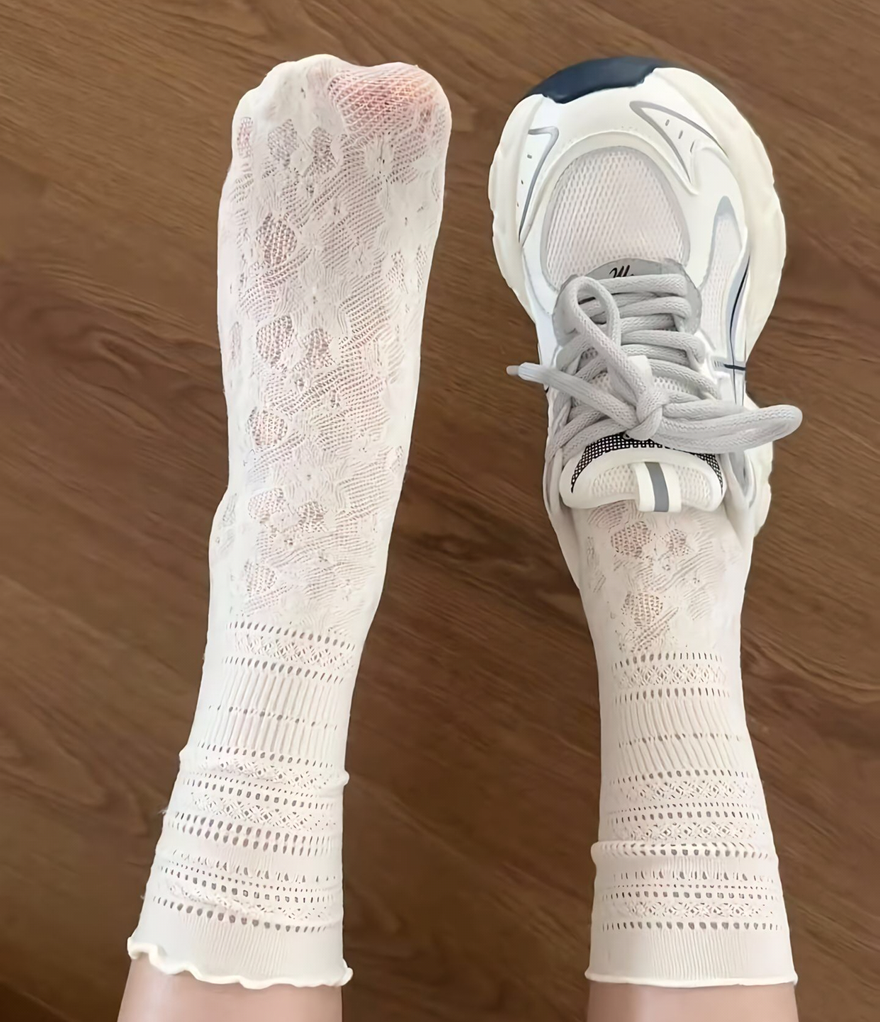 夏季薄款中筒花边jk长袜配玛丽珍鞋白色镂空堆堆袜子女蕾丝芭蕾风