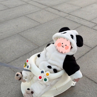 小熊猫可爱卡通婴儿秋冬连体衣保暖外穿新生儿长袖连帽哈衣冬装