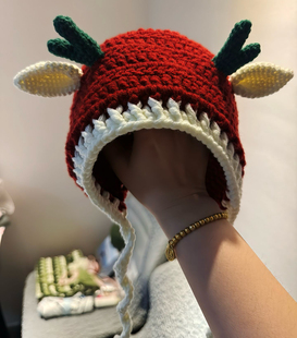 帽子毛线宝宝帽圣诞节礼物麋鹿DIY可爱儿童手工婴儿帽材料包钩针