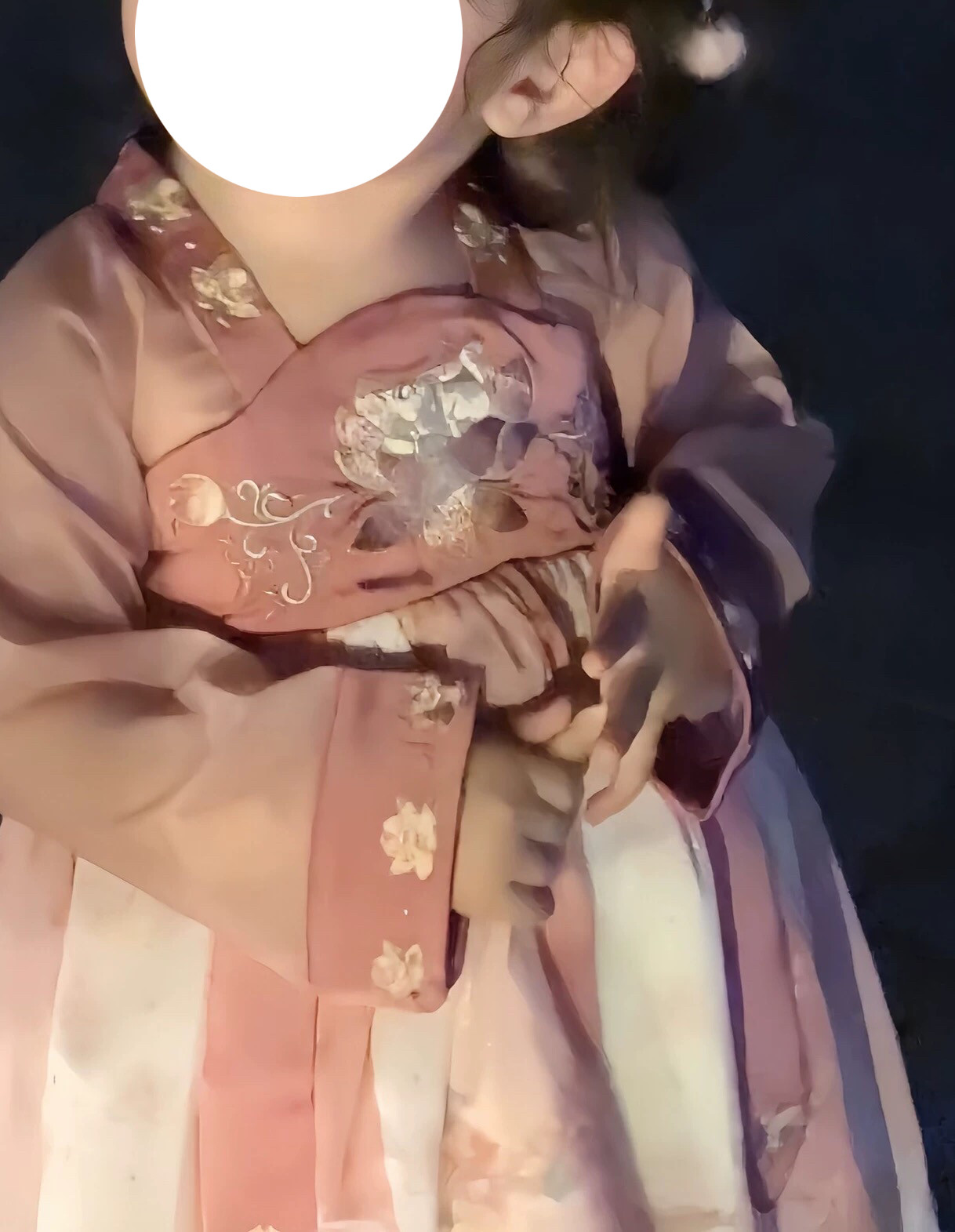 新款2025夏季透气清爽女童莲花娃娃印花柔光汉服裙重工刺绣连衣裙