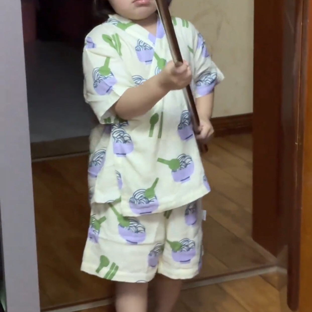 爬爬夏季儿童家居服套装亲子装一家三口纱布透气抗菌