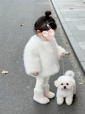 女童外套2025冬季新款时尚仿皮草白色上衣气质加厚保暖大衣