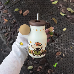 可爱小狗2025新款保温杯高颜值带吸管水杯咖啡杯迷你杯子送女生