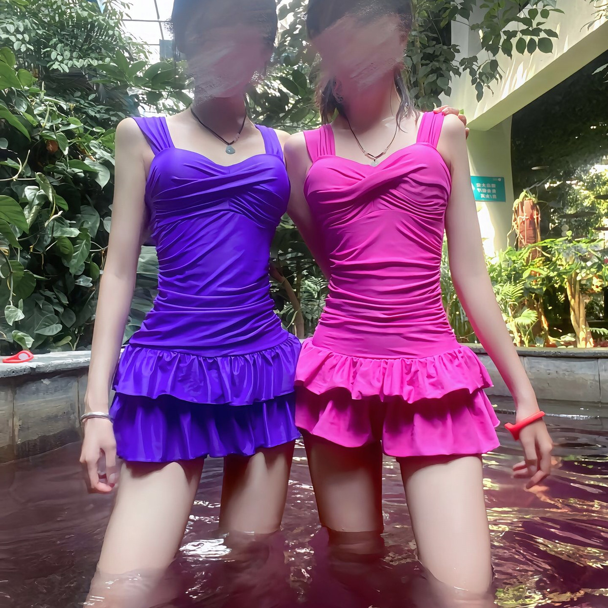 微胖遮肚小胸聚拢绝美女生泡温泉泳衣女款高级感连体裙式平角