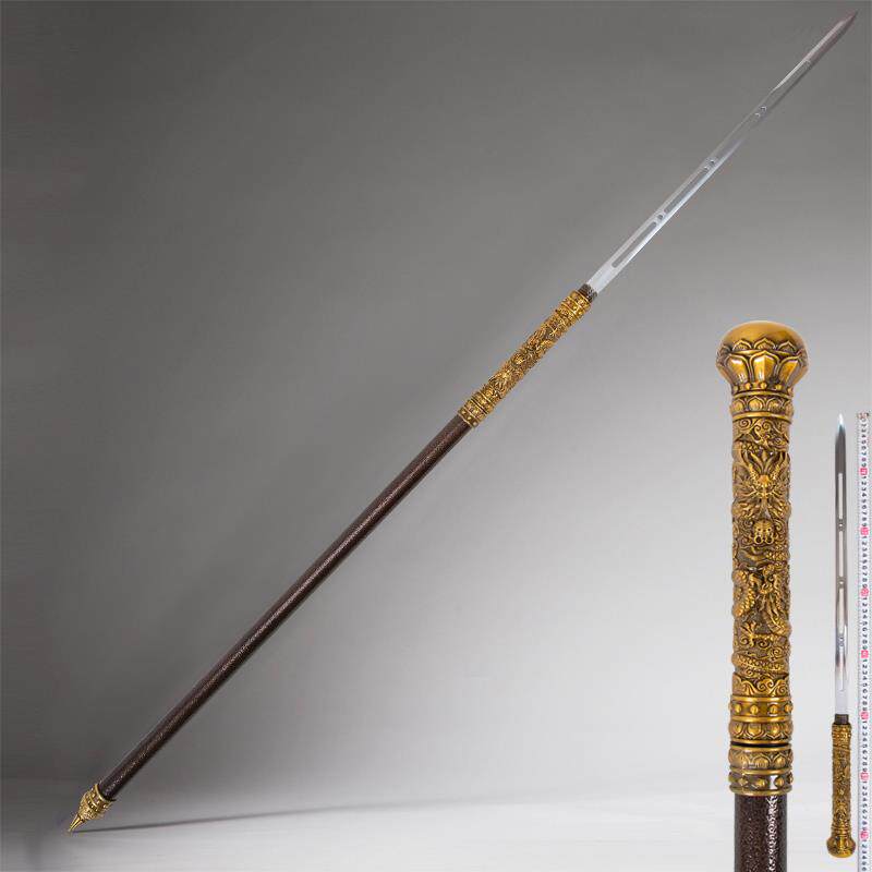 中式盘龙棍不锈钢圆头手杖剑COS云龙防身拐杖剑文明棍金属未开刃