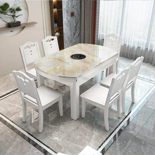 大理石餐桌椅组合现代折叠简约小户型伸缩方圆实木家用吃饭桌子