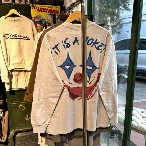 奥特莱斯~清仓撤回美式街头港风BF趣味小丑印花痞帅男女长袖T恤衫