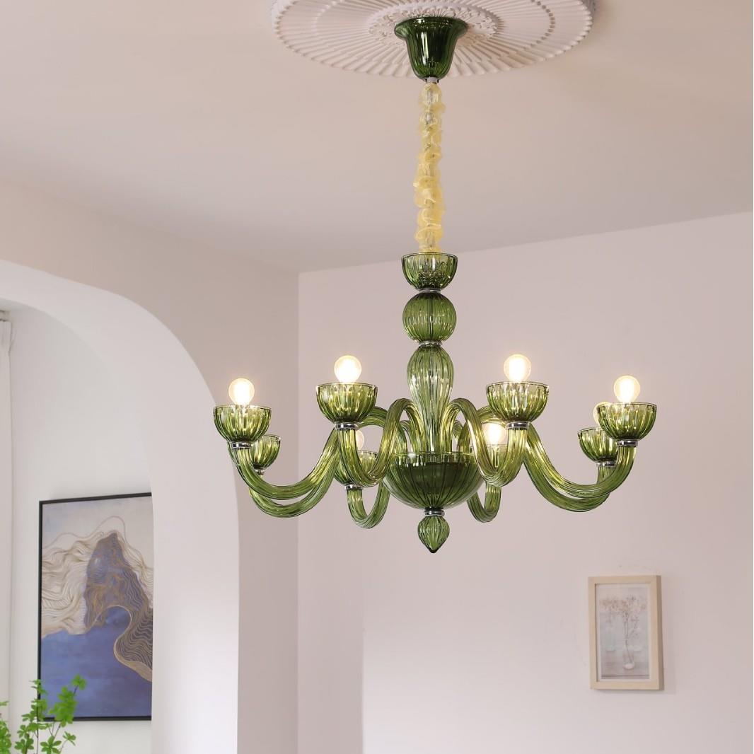 法式复古绿色玻璃吊灯卧室艺术奶油风个性网红KTV客厅婚庆装饰灯