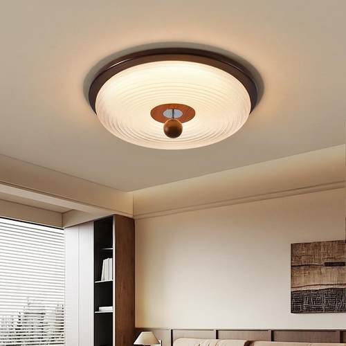 实木中古风卧室灯法式复古胡桃木色全光谱护眼书房灯主卧吸顶灯