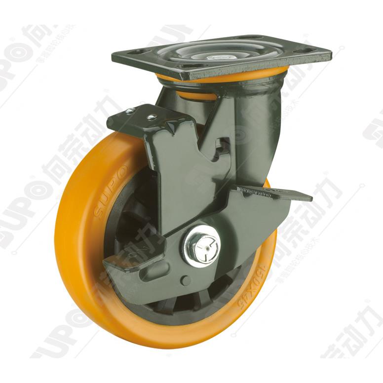 SUPO/向荣 6寸 带边刹车 聚氨酯 橙色PU 万向脚轮J07-01C-150-222