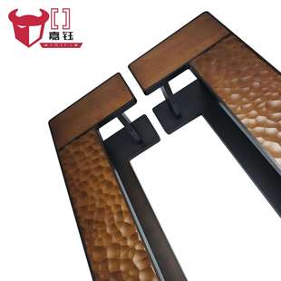 新中式创意实木拉手玻璃门拉手别墅商铺大门拉手推拉门蜂窝纹拉手