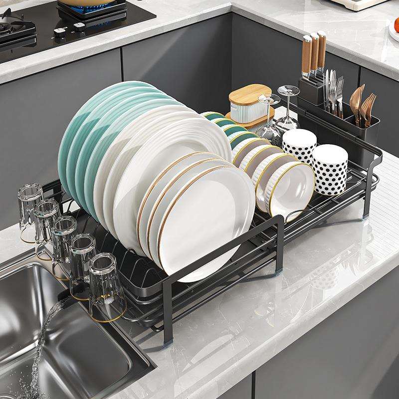 厨房碗碟收纳架可伸缩置物架放碗筷盘子沥水篮家用多功能导水碗架