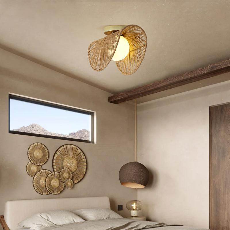 原木风走廊日式麻绳设计师民宿床头书房玄关卧室装饰吸顶灯