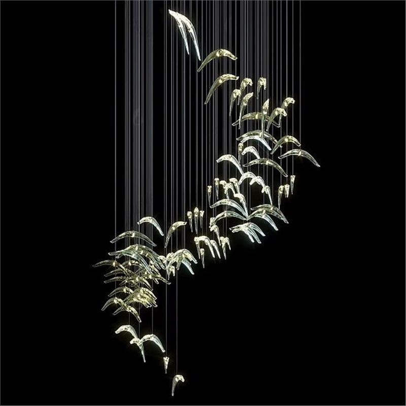 大水晶高级复式楼挑空轻别墅楼梯大厅奢感楼中楼吊灯客厅旋转吊灯