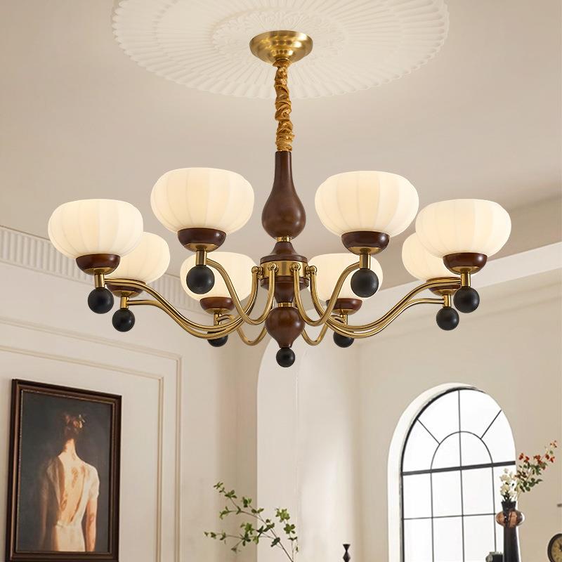 新款法式中古客厅灯主灯灯具大气高级感美式复古卧室餐厅实木吊灯