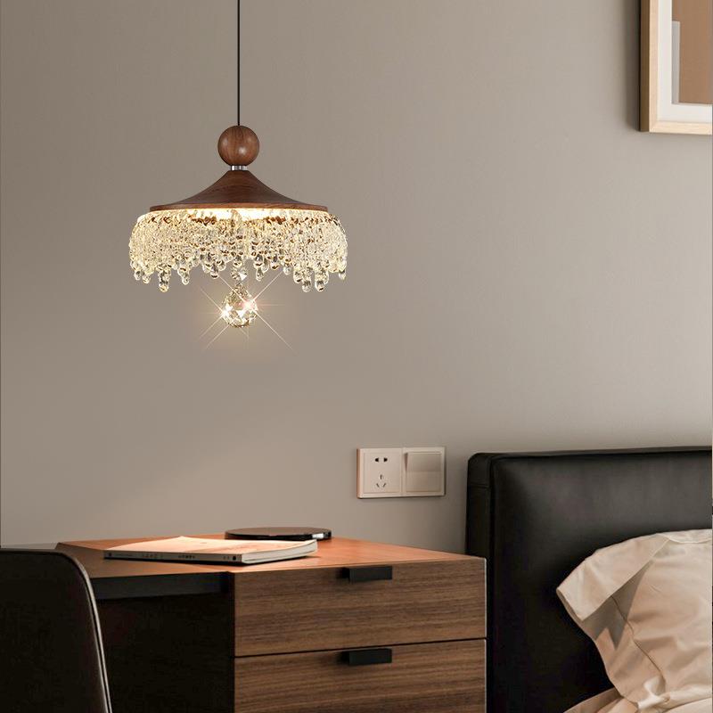 法式中古风水滴餐厅吊灯复古胡桃木纹水滴高级感卧室过道玄关吊灯