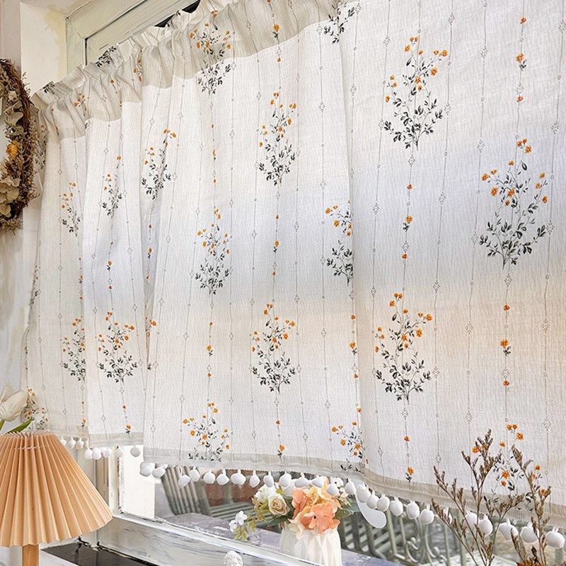 韩式小清新小雏菊碎花半帘美式田园窗帘厨房卫生间隔断帘卧室门帘