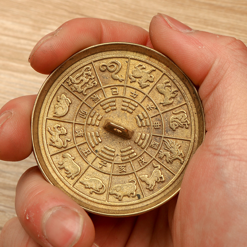 结婚铜镜新娘压腰护身怀镜婚礼喜庆用品十二生肖纯铜压腰小圆镜子