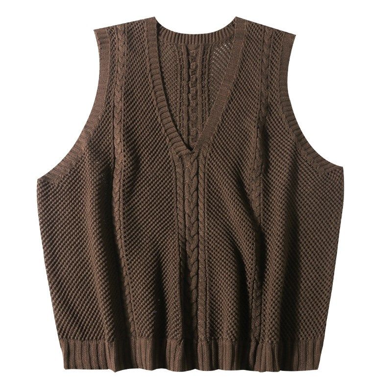 大码镂空遮肚马甲女秋季2023年新款宽松穿搭复古外搭v领针织背心