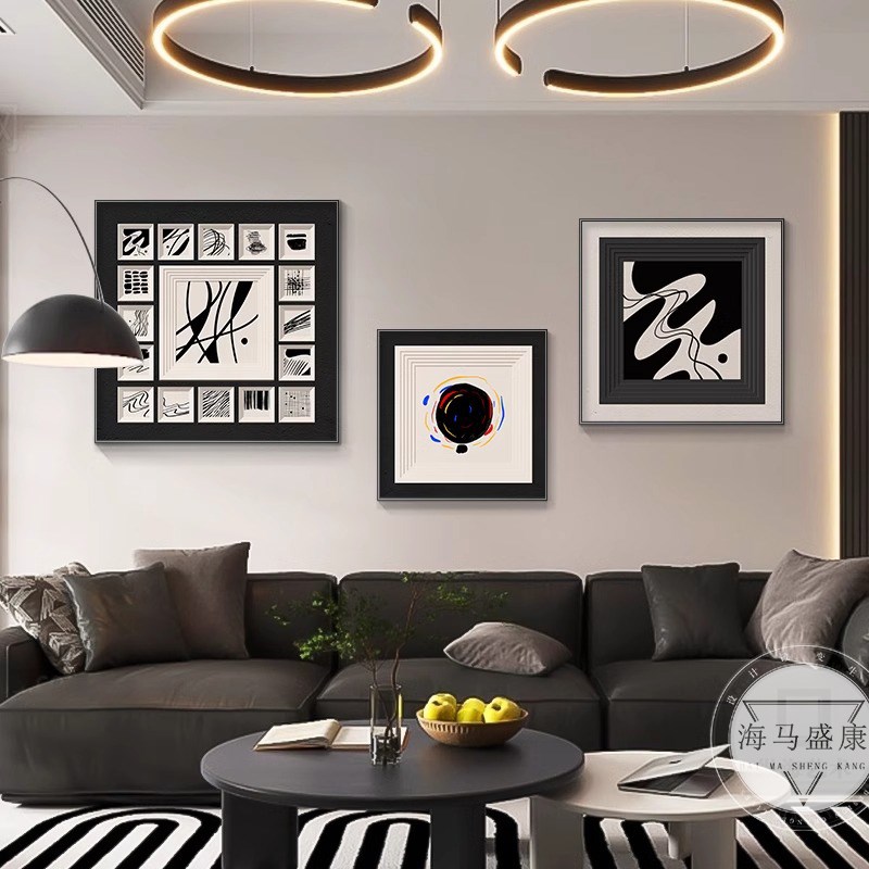 意式极简客厅桌面摆件装饰画黑白抽象艺术挂画小众沙发背景墙壁画
