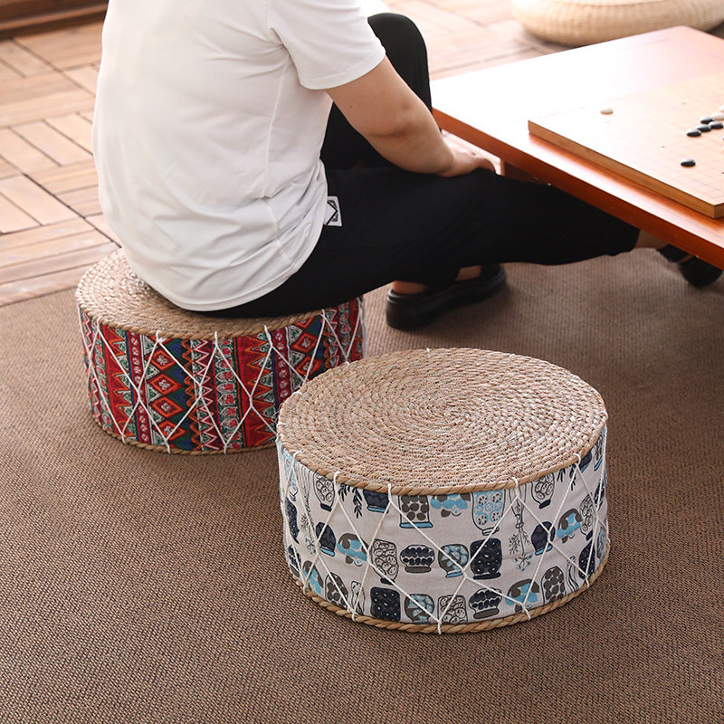 田园加厚草编蒲团榻榻米坐垫子布艺编织坐墩简约客厅飘窗家用地垫