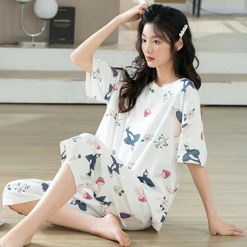 睡衣女2024年新款夏季纯棉短睡衣/家居服套装
