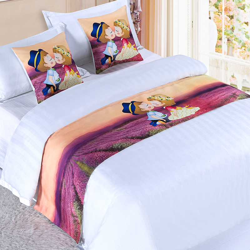 碧谊卡通宾馆酒店床上用品布草高档床尾巾床旗床尾垫床盖床尾条