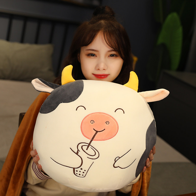 奶茶牛抱枕被子两用靠垫护腰办公室暖手抱枕三合一学生午睡枕