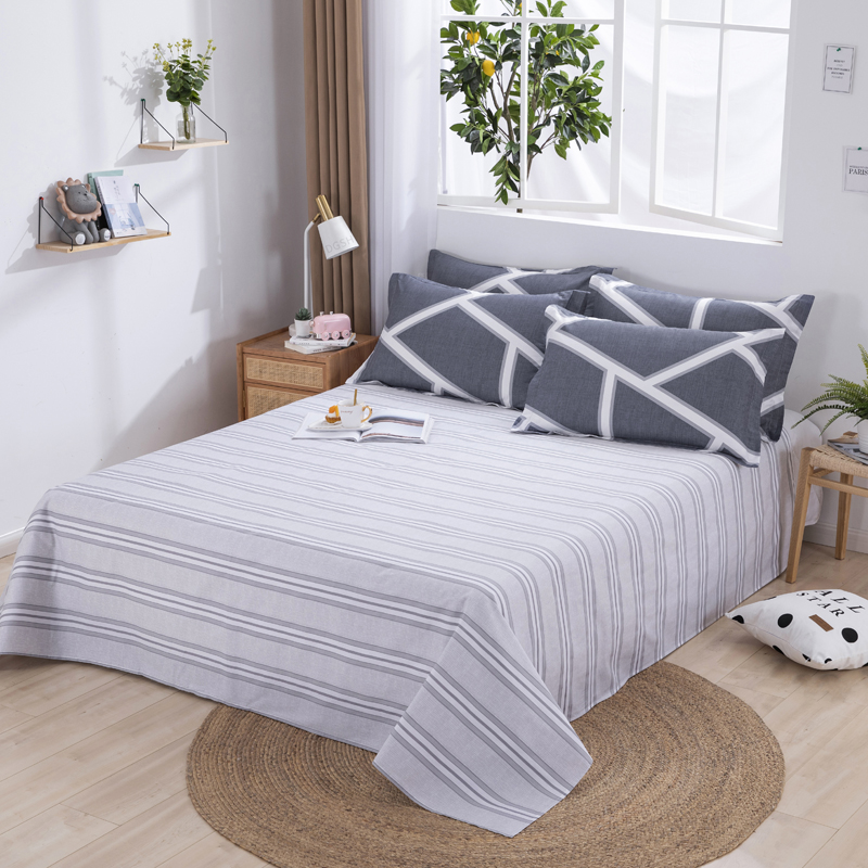 全棉床单 单件学生宿舍1.5米单人双人床1.8m纯棉被单蓝色条纹床单