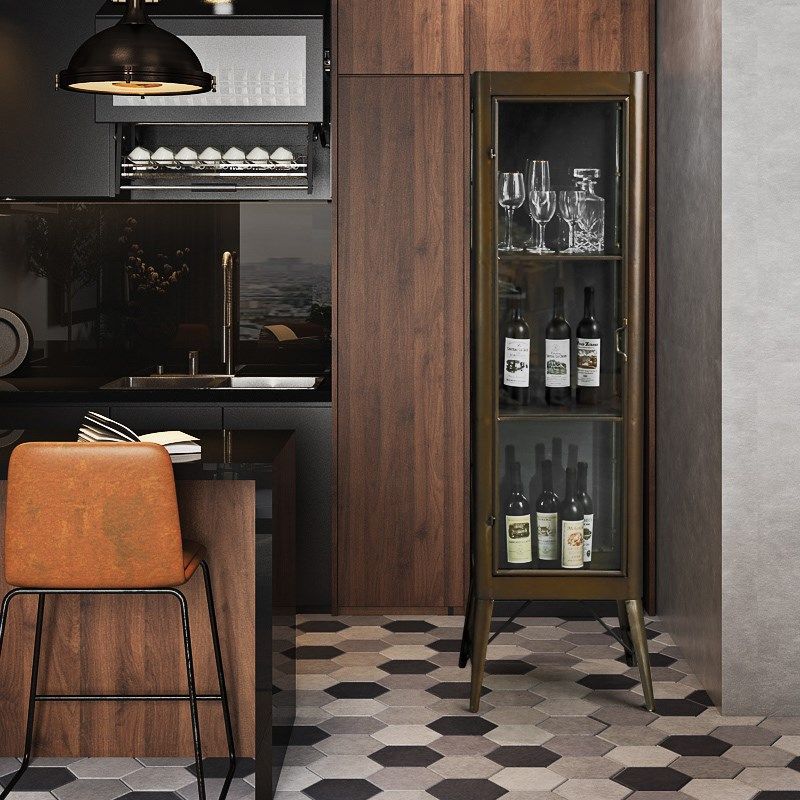 欧式复古玻璃酒柜铁艺多层展示柜金属餐边柜单门轻奢风家居装饰柜,住宅家具,角柜,淘宝优惠券,粉丝福利购,淘宝优惠卷