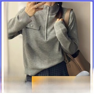 毛衣T 上衣女打底羊毛衫 圣仕莲8220 休闲宽松显瘦半拉炼立领针织衫