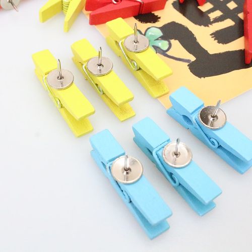 彩色3.5木夹钉透明盒装迷你小夹子软木板钉装饰图钉按钉美工钉