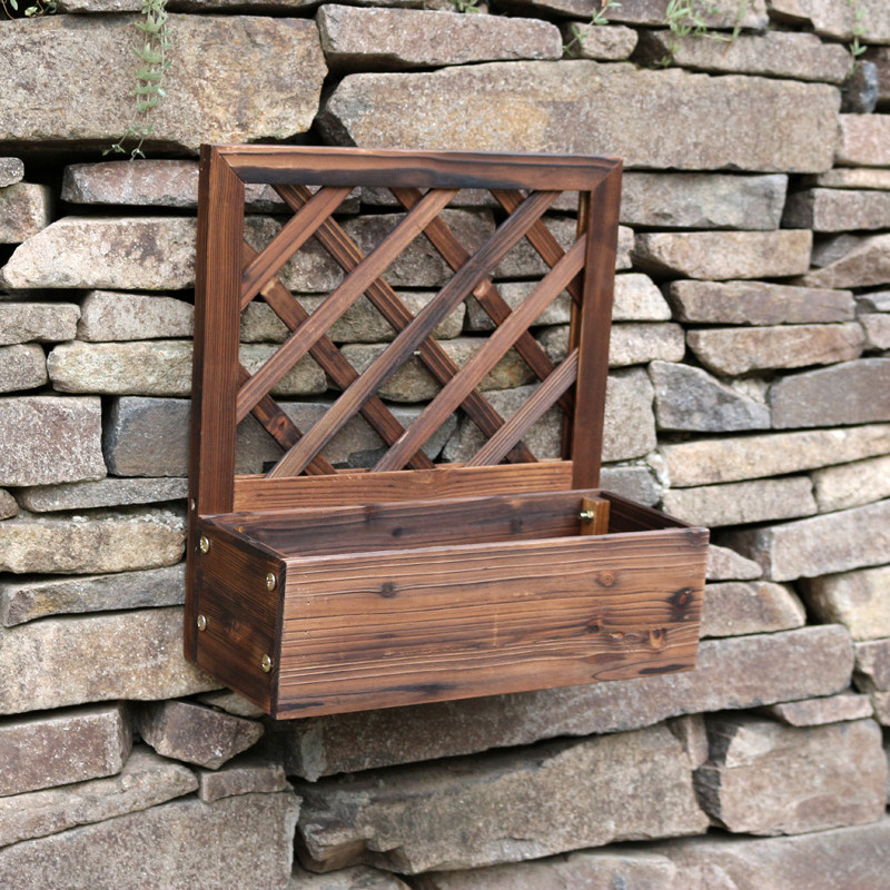 碳化防腐壁挂实木花盆木质挂壁花架墙壁装饰花篮种植箱个性创意型