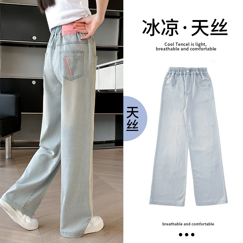 女童裤子夏季薄款2024新款夏装中大童时尚洋气窄版直筒儿童牛仔裤